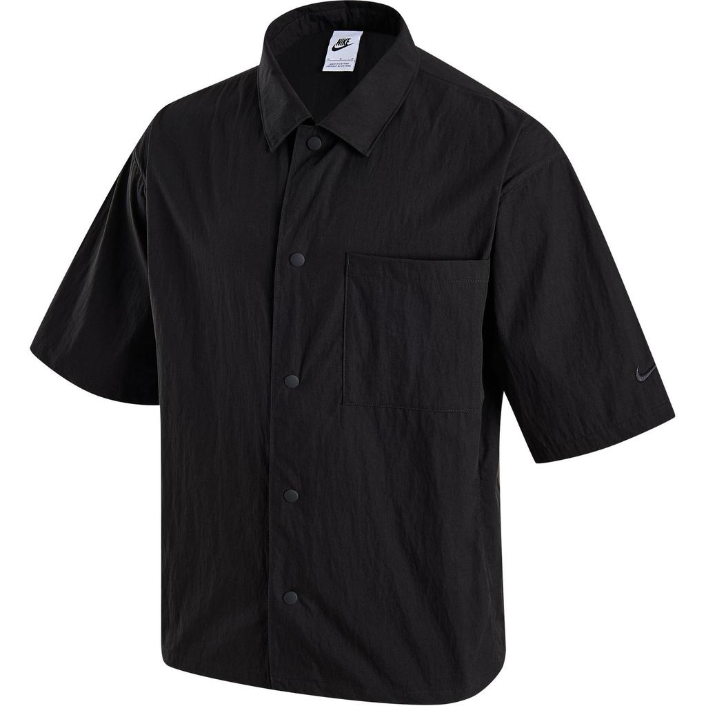Nike SS24 Solid Color Sports Casual Button Design Brand Logo Oversized Short Sleeve Shirt Men Shirts Black FN3250-010