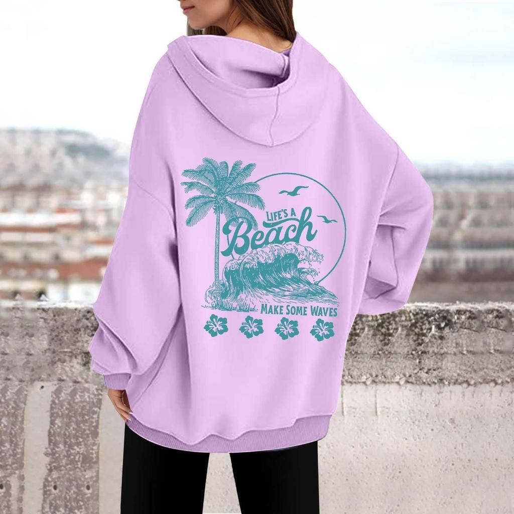 Женская толстовка с капюшоном и круглым вырезом с длинным рукавом и принтом от A BEACH MAKE SOME WAVES