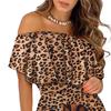 Bandeau Ruffle Trim Stitching Large Hem Long Dress Sexy Off Shoulder Leopard Butterflies