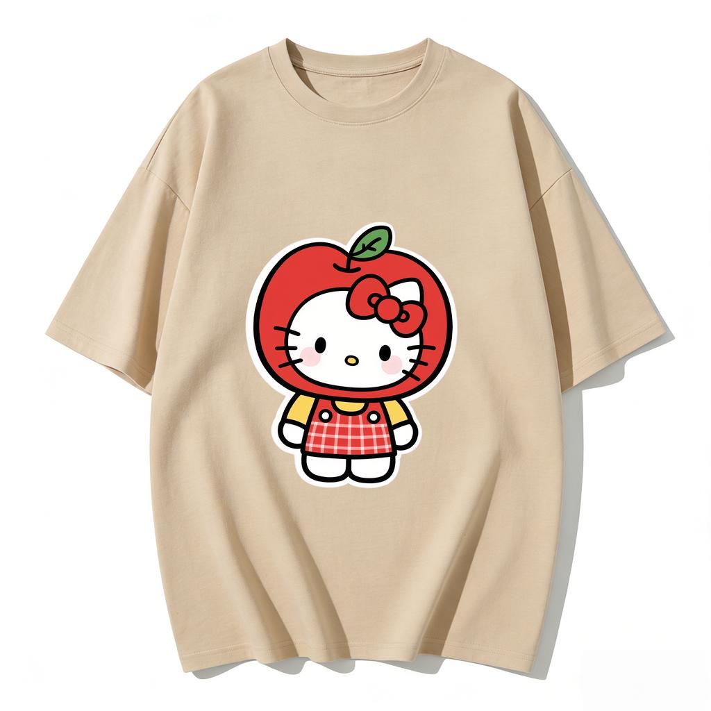 Летние футболки с принтом Hello Kitty для женщин, короткий рукав, 100% хлопок, семейные matching-наряды, топы, модные Y2k