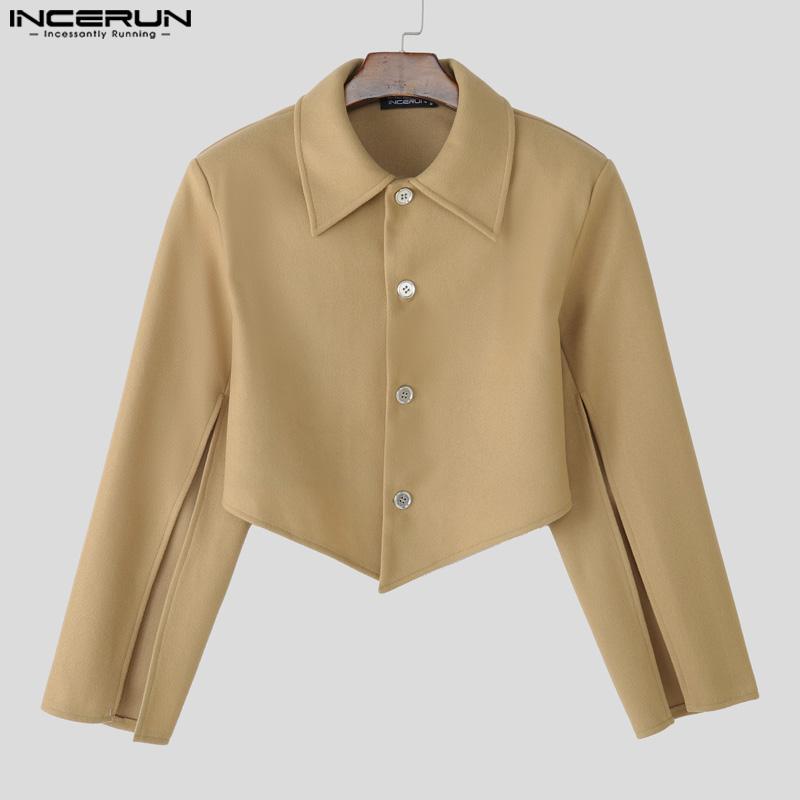 INCERUN Мужские пиджаки с лацканами, разрезами, длинными рукавами, асимметричным кроем, укороченные, свободного кроя