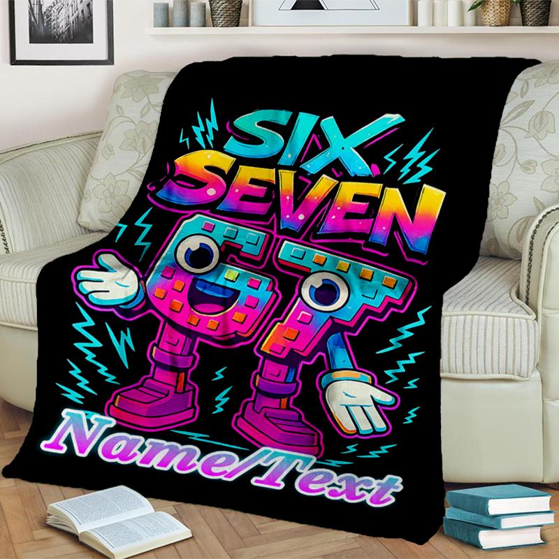 1PC Custom Name "Six Seven Robot Adventure" flannel blanket versatile,all-season throw suitable for the living room,bedroom,camping,travel,and gift