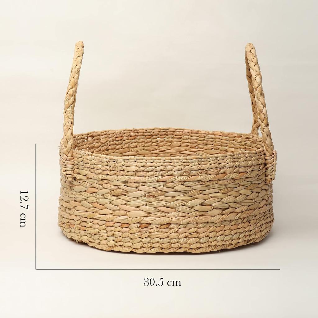 Круглая плетеная корзина | Корзина из тростника или бамбука | Поднос онлайн | Подарочная корзина из тростника, Корзина для гардероба | Корзина-органайзер для ванной комнаты (Большой, 30,5 х 12,7 см),бежевый