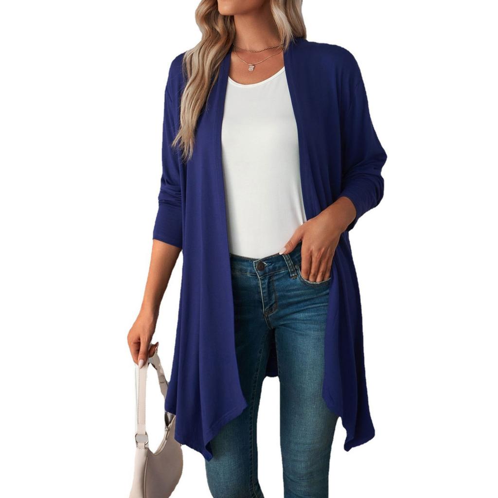 Spring Autumn Women's Cardigan Solid Color Long Sleeve Cardigan Coat Long Style Tops Female