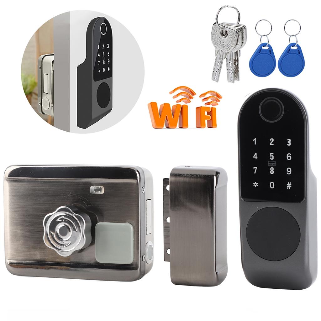 WIFI Door Lock Fingerprint Password IC Card Key Wiring Free Digital Gate Access Control for TUYA