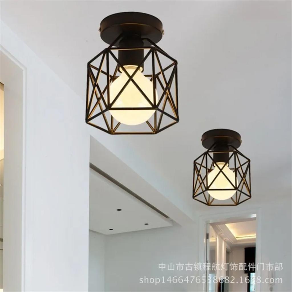 New Industrial Ceiling Lamp Shade Fixture Hallway Entrance Aisle Porch Square Iron Chandelier Pendant Light WY507