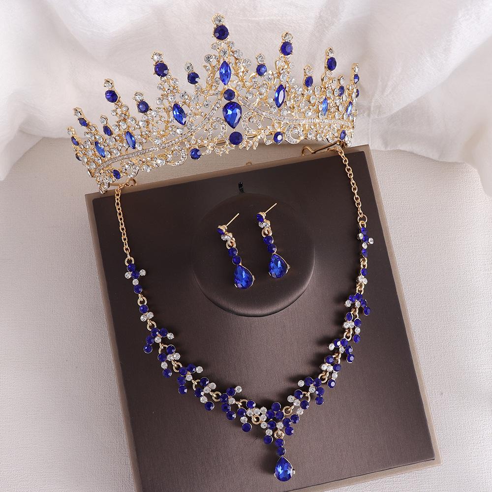 DIEZI Baroque Vintage Black Rhinsetone Crown For Women Wedding Dress Bridal Crystal Tiaras Necklace Earrings New Jewelry Sets