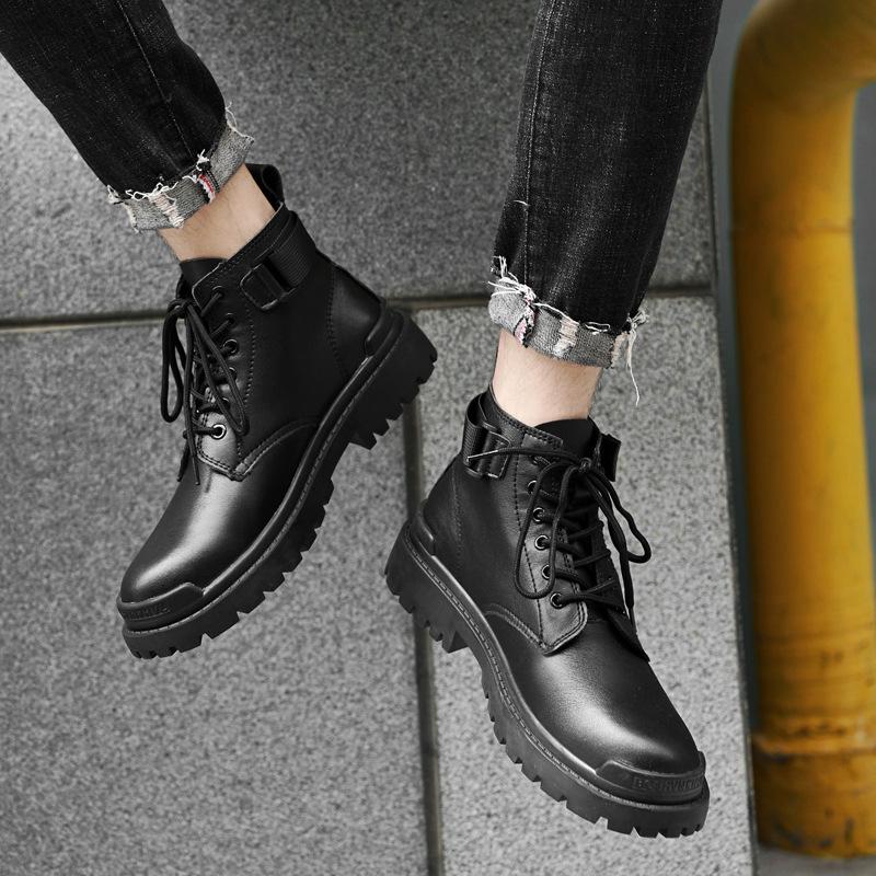 Осенне-зимние новые высокие черные модные повседневные кожаные ботинки в британском стиле, мужские непромокаемые рабочие ботильоны