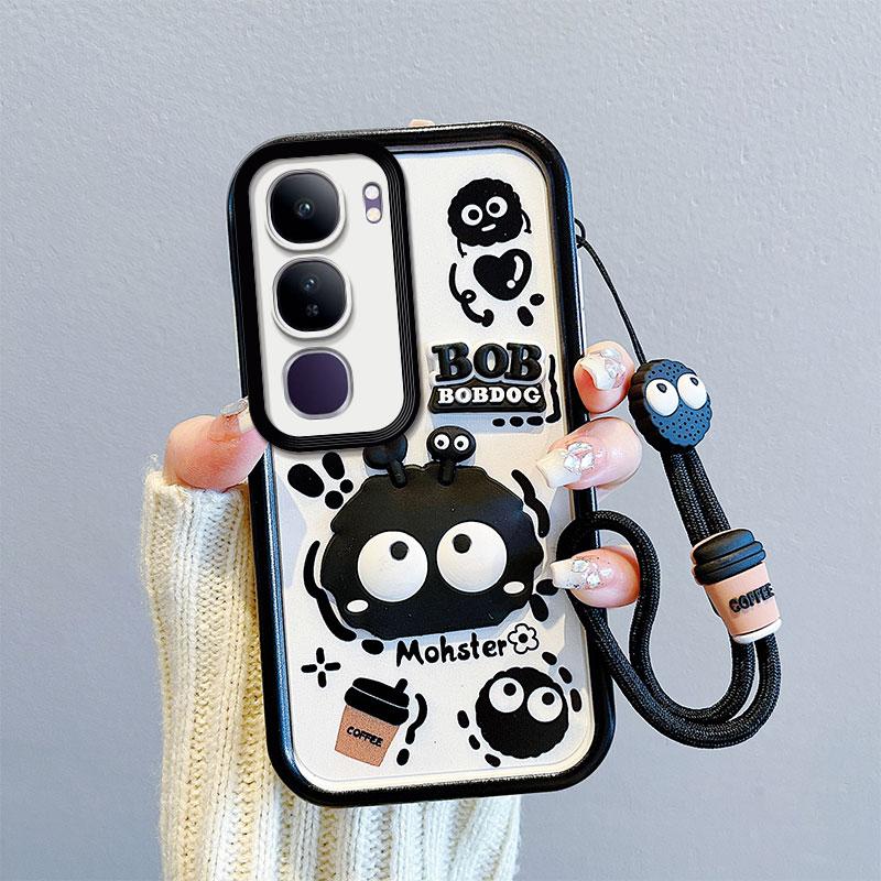 KEYSION Shockproof Case for VIVO V40 Lite with Lanyard Soft Silicone Cute 3D Cartoon Doll Phone Cover for VIVO Y200 5G Y19S