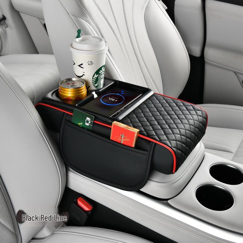 15W Wireless Fast Charging Car Armrest Pad & Tissue Box with FCC, CE, RoHS Certification