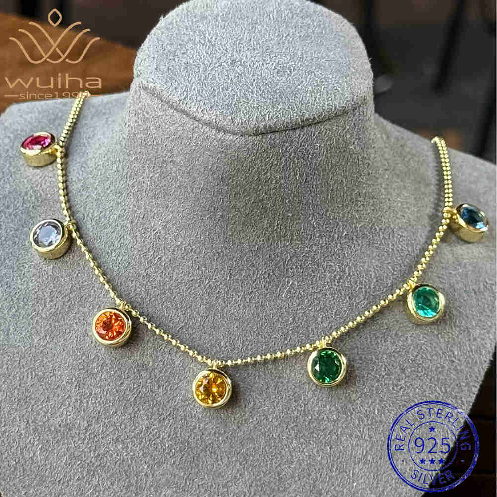 WUIHA Vintage 100% 925 Sterling Silver Lab Sapphire High Carbon Diamonds Gemstone Party Pendant Necklace Choker Fine Jewelry