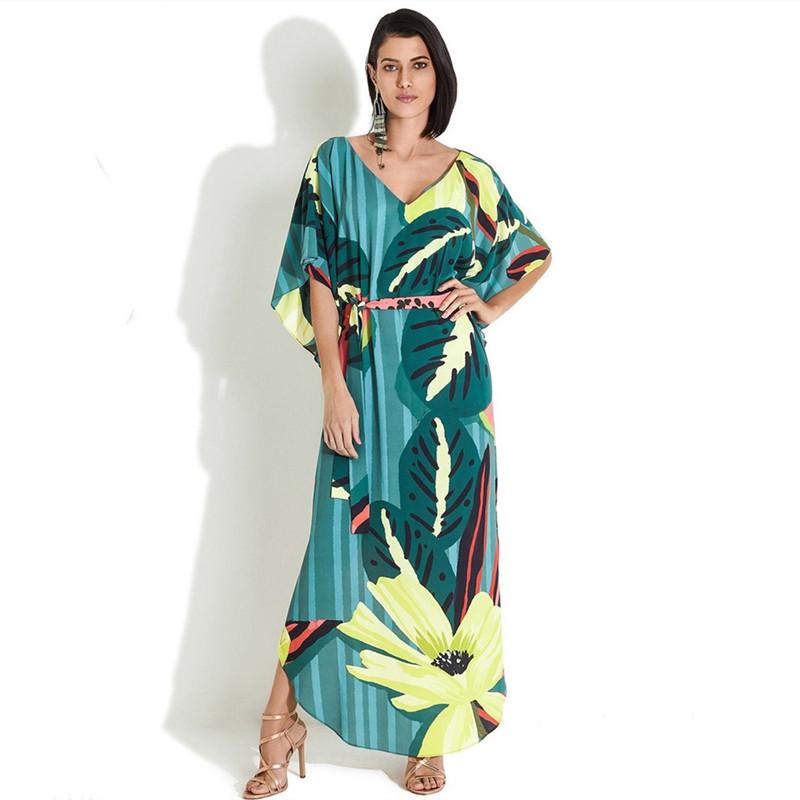 2022 быстросохнущая летняя женская пляжная одежда в стиле бохо с принтом, накидки-кафтан, длинное пляжное платье, хлопковая туника, купальный костюм, накидка