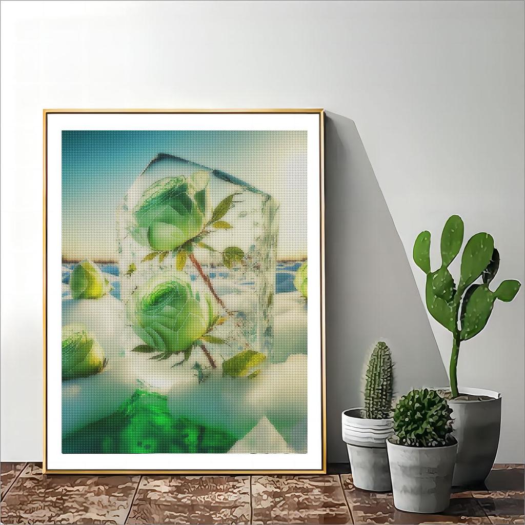 5D Diy алмазная живопись цветок кубик льда зеленая роза вышивка розы картина из горного хрусталя Алмазная мозаика 30x40 см/12x16 дюймов