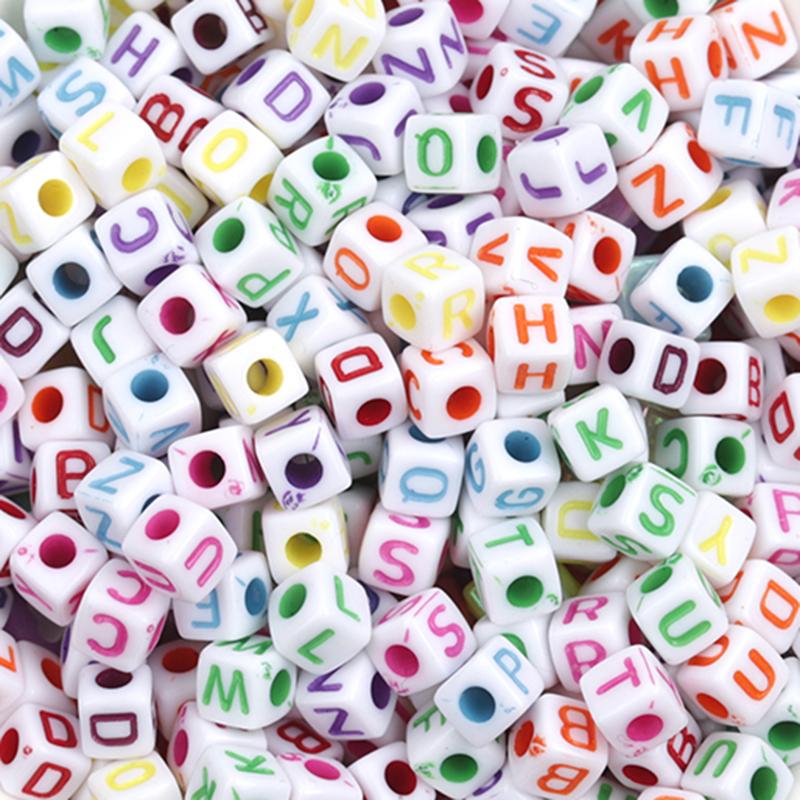 100Pcs/Lot Trendy Acrylic Square Alphabet Beads Large Hole Letter Loose Spacer Bead Jewelry Handmade Bracelet Making Supplies