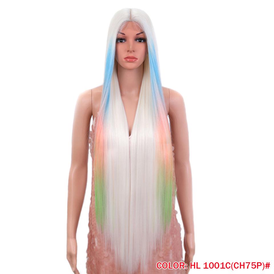 FASHION IDOL 38 inch Straight Lace Wigs Synthetic Long Straight Hair T Part Lace Wigs Ombre Blonde Brown Cospaly Wigs For Woman