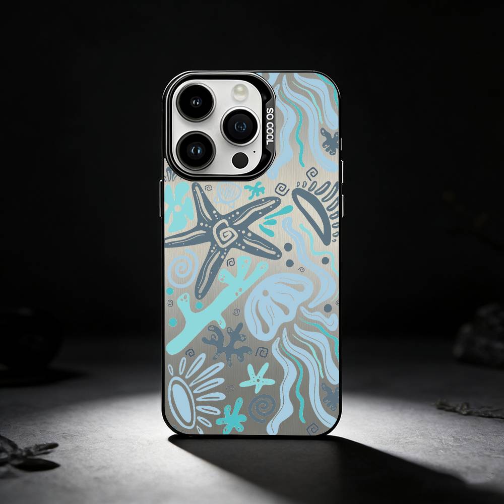 Seashell Starfish Pattern Phone Case For iPhone 17,16,15,14,13,12,11 Plus,Pro Max,XS,Colored silver phone case
