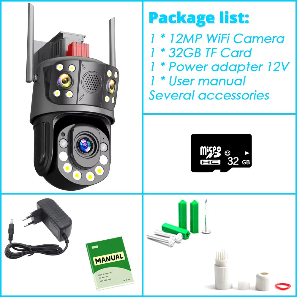 Wifi PTZ камера видеонаблюдения 4K 12MP наружная три объектива 50-кратный зум беспроводная CCTV камера безопасности цветная камера ночного видения ICSEE IP Cam