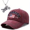 2pcs Men's Baseball Cap Necklace Set Duck Tongue Cap American Flag Baseball Cap Fashion Simple Biker Motorbike Necklace Pendant Sunhat
