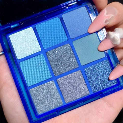 Unyoke Mini 9 Cool Shade Eyeshadow Palette Black Smoky Matte Glitter Eyeshadow Palette Smoky Eyeshadow Palette (09#Blue)