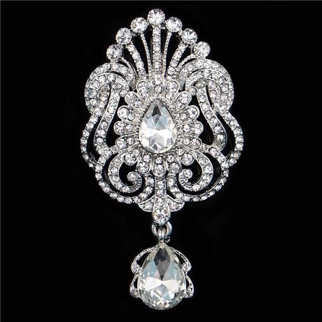 DIEZI Luxury Fashion Flower Bridal Brooches for Women Ladies Wedding Crystal Rhinestone Bouquet Brooch pins Dress Accessories