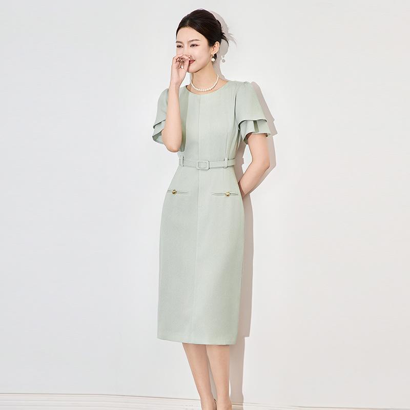 French-Inspired Waist-Cinching Ruffle Sleeve Dress