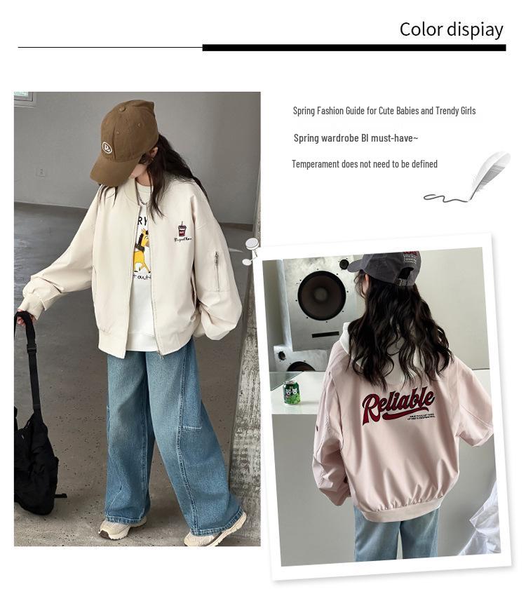Girls' Spring/Autumn Baseball Jacket 2026 - Stylish, Loose Fit Sportswear for Big Kids