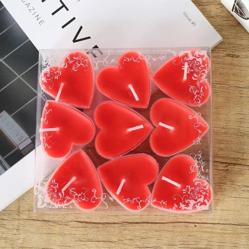 9 Pcs Creative Heart-shaped Candles/set Romantic Birthday Candles Lover Candles Dinner Proposal Scene Candles