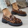 Fashion Women's Fashion Leopard Patchwork Slip-on Loafers Chunky Heel Platform Flats 2025 New Moccasins Casual Shoes Plus Size Zapatos