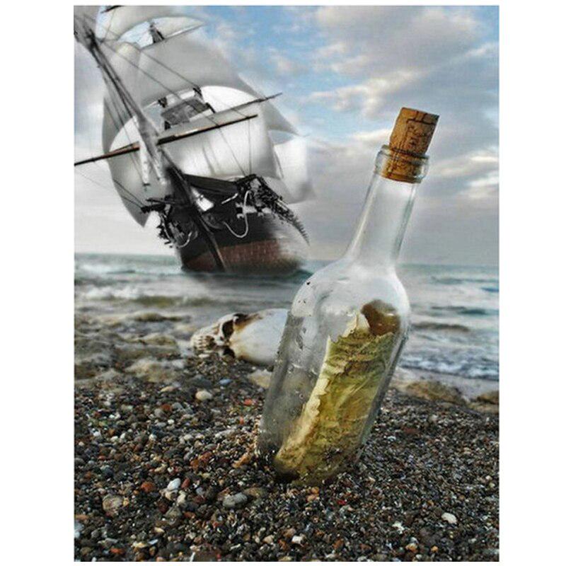 5D Diy Алмазная картина Парусник дрейфующая бутылка Алмазная вышивка Полный круглый