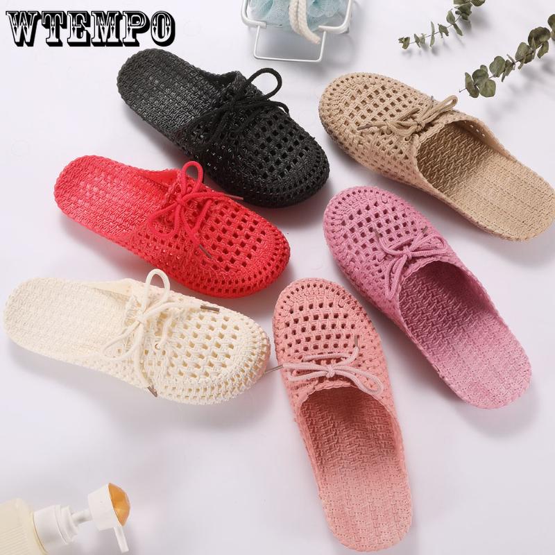 PVC Slides Women's Outer Wear Holey Shoes Summer Soft Bottom Thick Bottom Sandals Home Bathroom Hollow Wrapped Toe Slipper Outdoor Beach Flip-flops