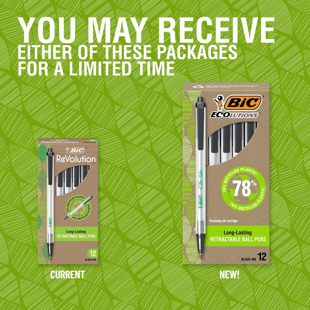 Набор шариковых ручек Bic Ecolutions ClickStick, 1,0 мм, на масляной основе, черные, 12 штук, ECSBLK-B12