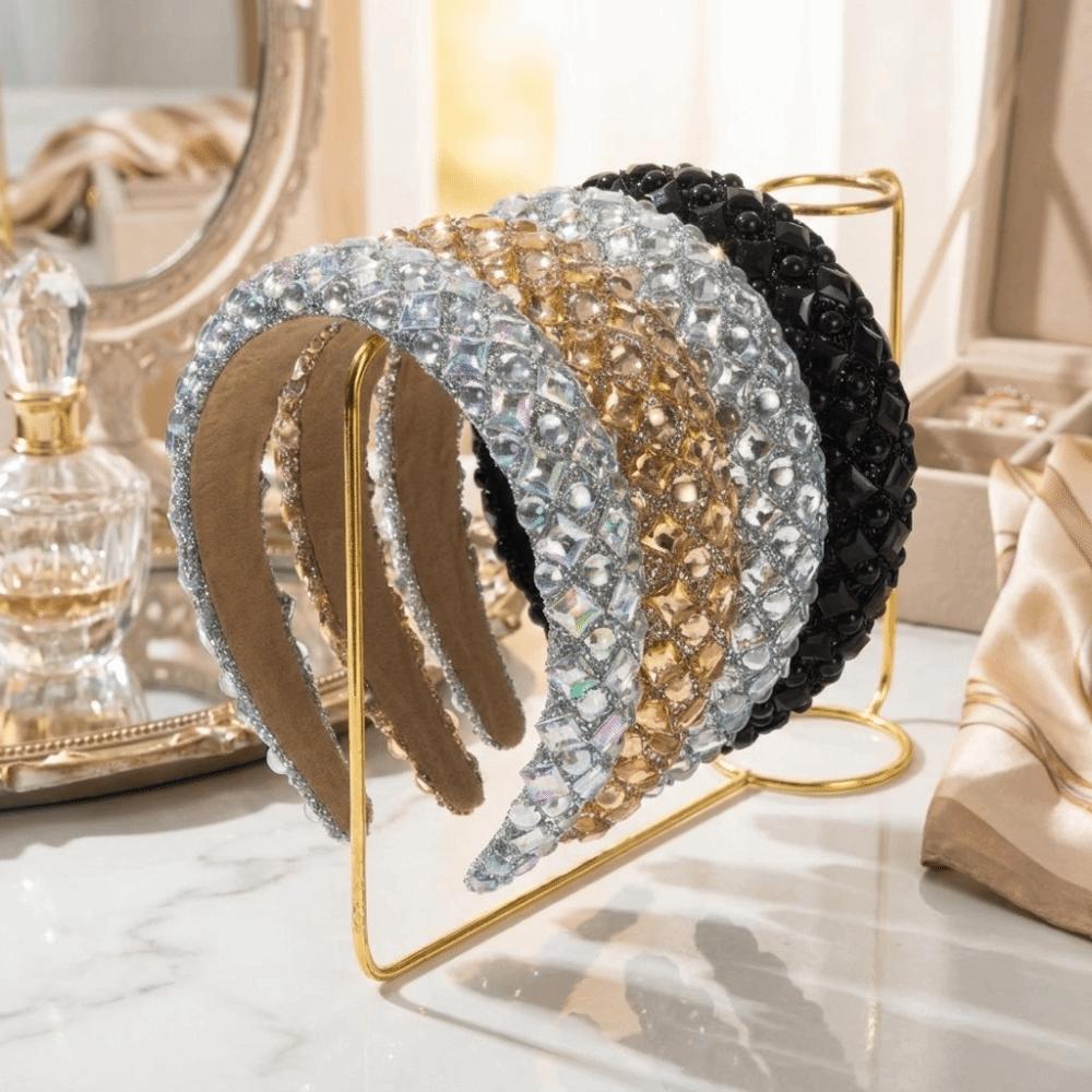Full Rhinestone Resin Pearl Headband Korean Style Luxury Hairband For Women Gift