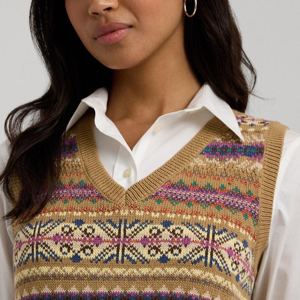Polo Ralph Lauren Fair Isle Pattern V-Neck Loose Sleeveless Knit Sweater Women Tops Multicolor WMLRSWESCM20039-999