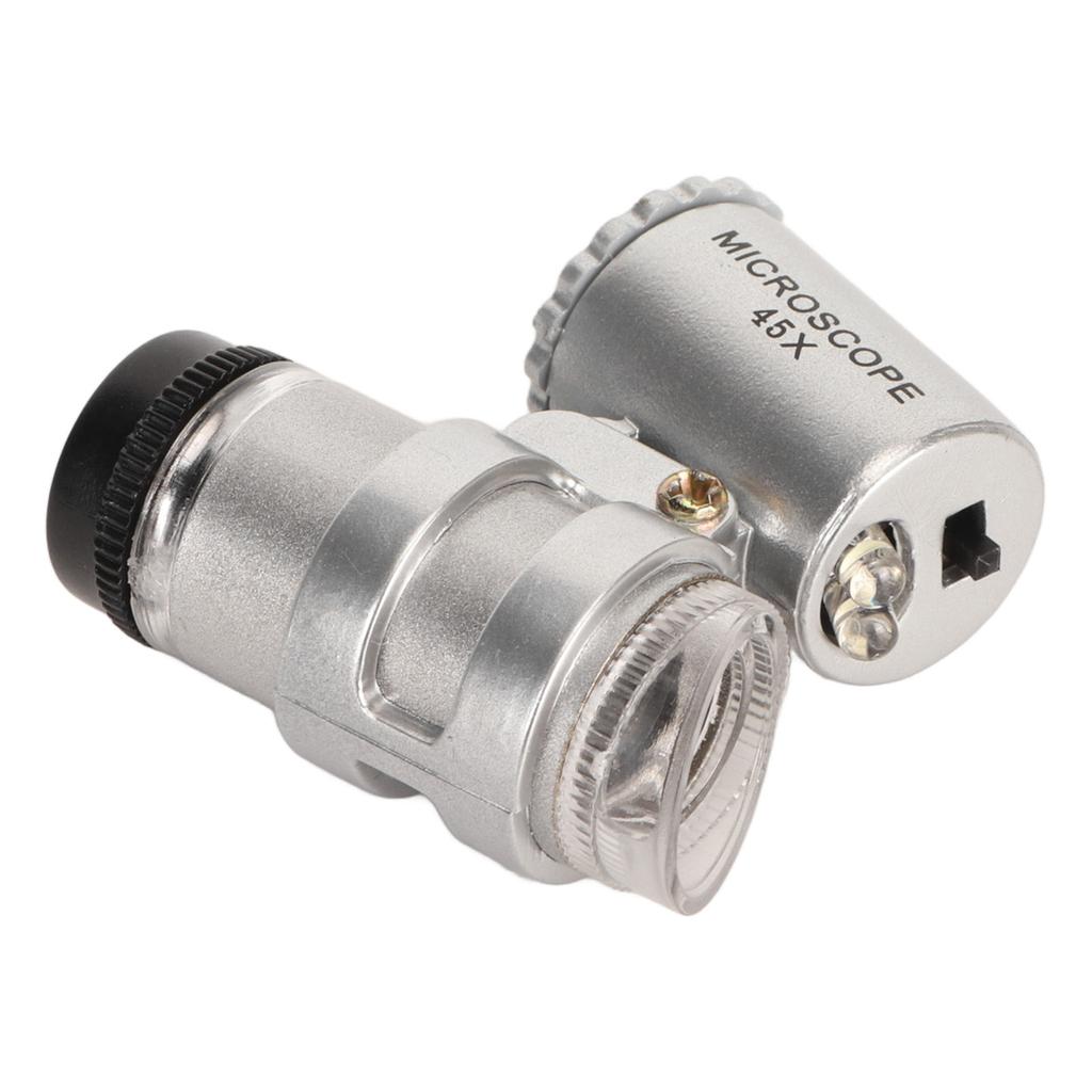 45X Mini Pocket Microscope Adjustable Portable Magnifying Glass with 2 LED Lights for Jewelry