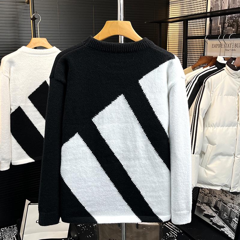 Новый свитер с круглым вырезом бренда Tide, с цветовым блоком черного и белого цвета - Мужской пуловер с длинным рукавом для пары