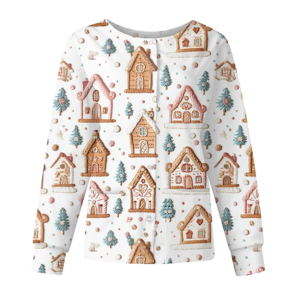 Женские топы с длинными рукавами и карманами, рабочий воротник-стойка, однобортный защитный комбинезон, куртка, рождественский топ