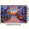 Two-dimensional plane, 1 piece of Mexican courtyard decoration - Vibrant cultural background, including guitar,zyc