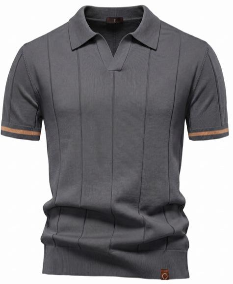 Мужская вязаная рубашка-поло, Поло с коротким рукавом в стиле Business Casual, Воротник отложной, Свитер-поло с коротким рукавом, Футболка-поло для весны и лета
