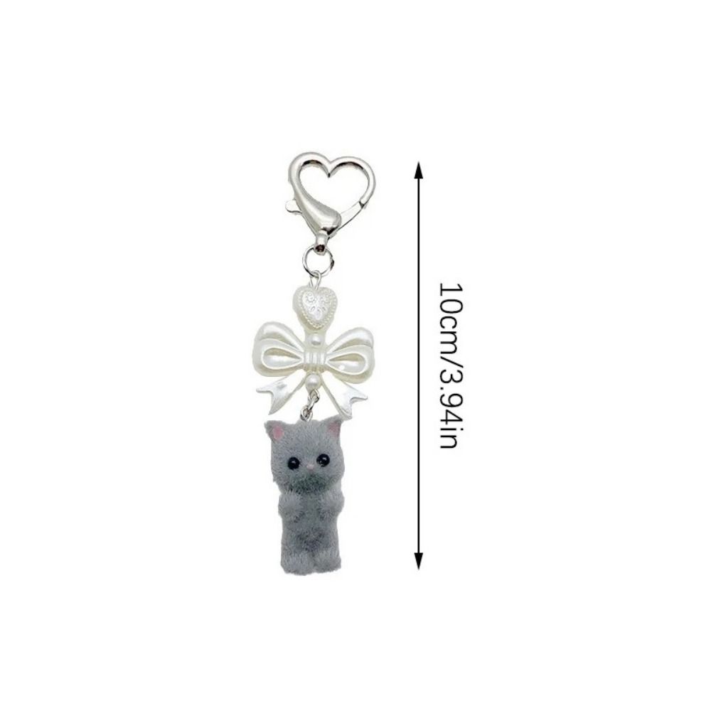 Fashion Cat Pendant Keychain Flocking Cute Heart Bow Shaped Key Ring Cartoon Delicate Animals Pendant Key Chain Girls