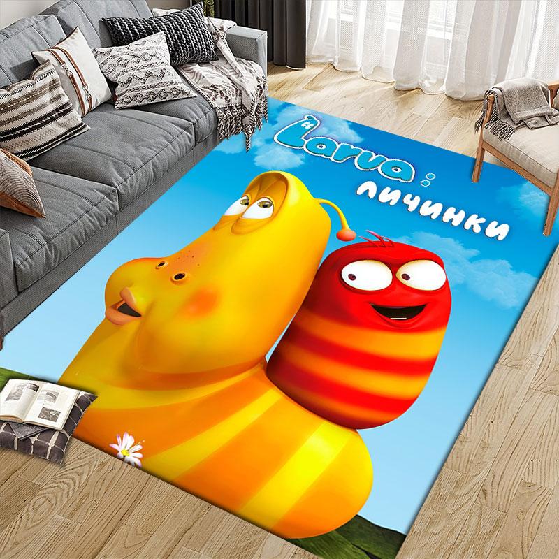 Larva Art Flannel Printed Carpet, Home Sofa Decoration for Living Room & Bedroom, Non‑Slip Play Flannel Floor Mat for Game Room