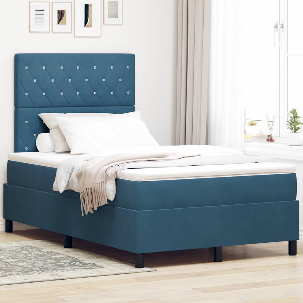 Boxspring Bed with Mattress Dark Blue 120 x 190 cm Velvet