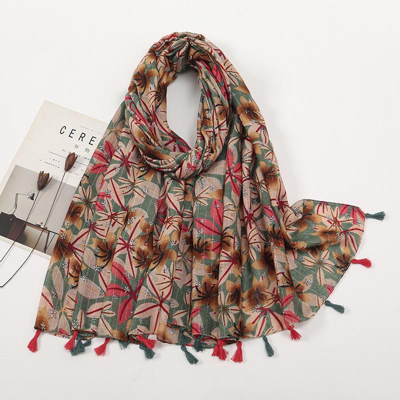 Литературный небольшой свежий хлопковый и льняной ретро-шарф с бахромой, женский напечатанный красивый шелковый шарф, японская солнцезащитная шаль