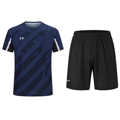 Under Armour Повседневный беговой полосатый свитер с коротким рукавом, удобные трикотажные шорты с эластичной резинкой на талии, спортивный комплект 24500504-408+23500203-001