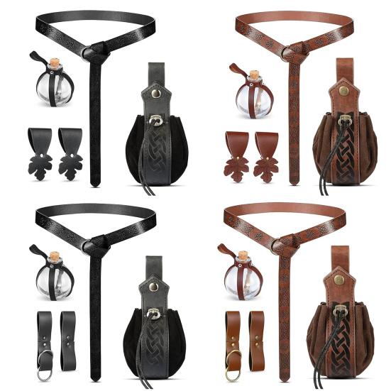 Ренессансный пояс с бутылочками для зелий, регулируемая поясная сумка из искусственной кожи, аксессуар для костюма на Хэллоуин или викинга