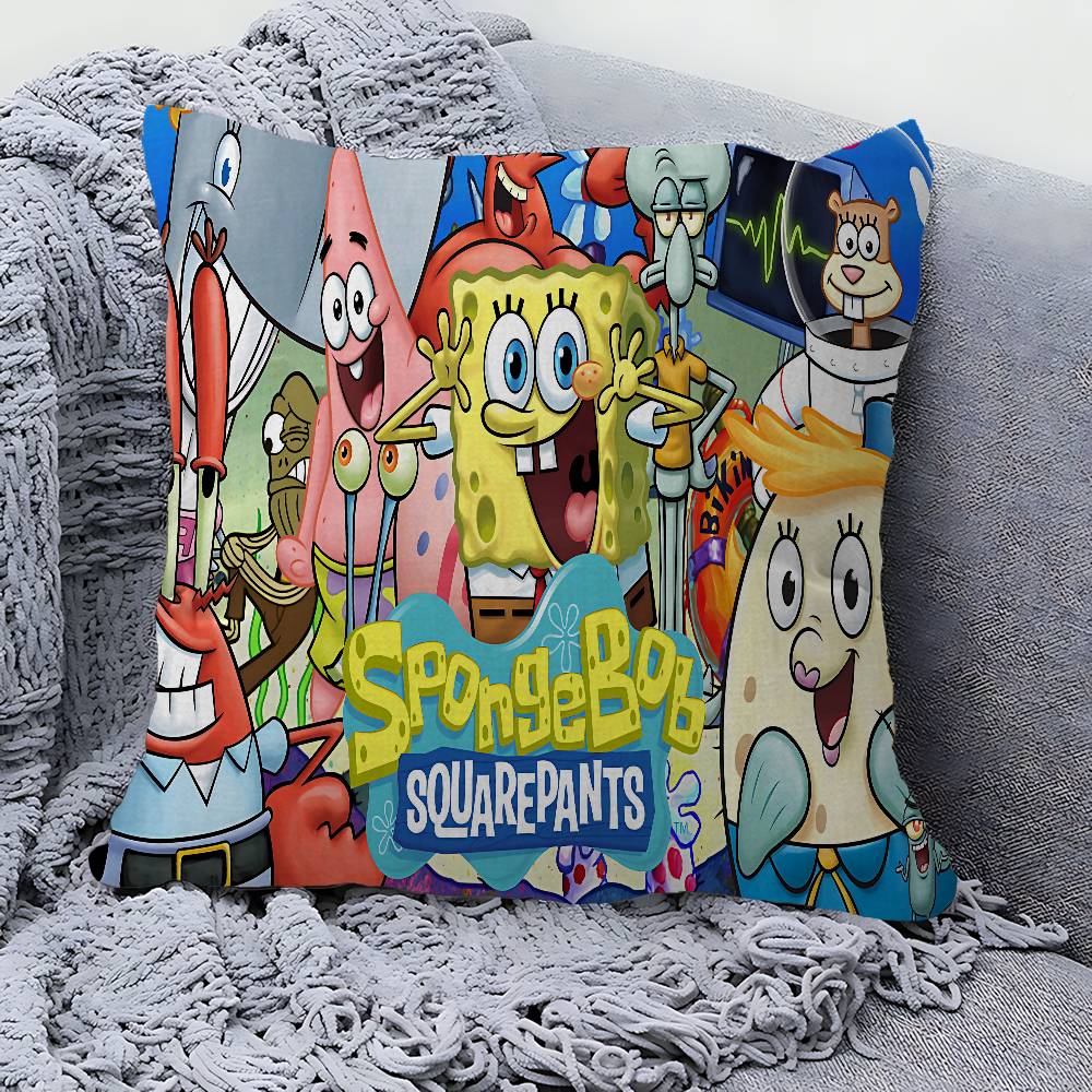Cute S-Spongebobs Anime Decorative Room Aesthetics Pillow Case Home Decor Bedroom Sofa Bed Couch Pillow Cover 45X45