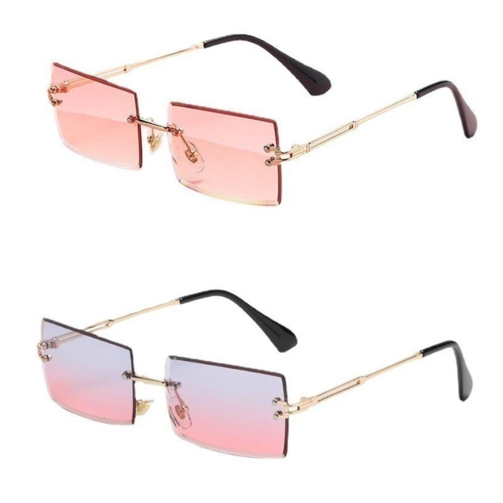2pcs Sunglasses For Women Fashion Rimless Beach Gradient Sunglasses Original Rectangle Glasses UV400 Eyeglasses