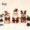 Vintage Santa Claus Elk Cat Figurines Christmas Wooden Tabletop Figurine, Hand Painted Reindeer Decor, Rustic Festive Crafts Wood Holiday Statues for