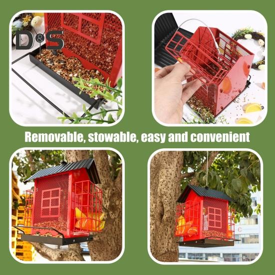 Birds Feeder for Outdoors Hanging Metal Mix Seeds Feeder with Double Suet Cage Outside Wild Birds Feeder for Garden Backyard Decor