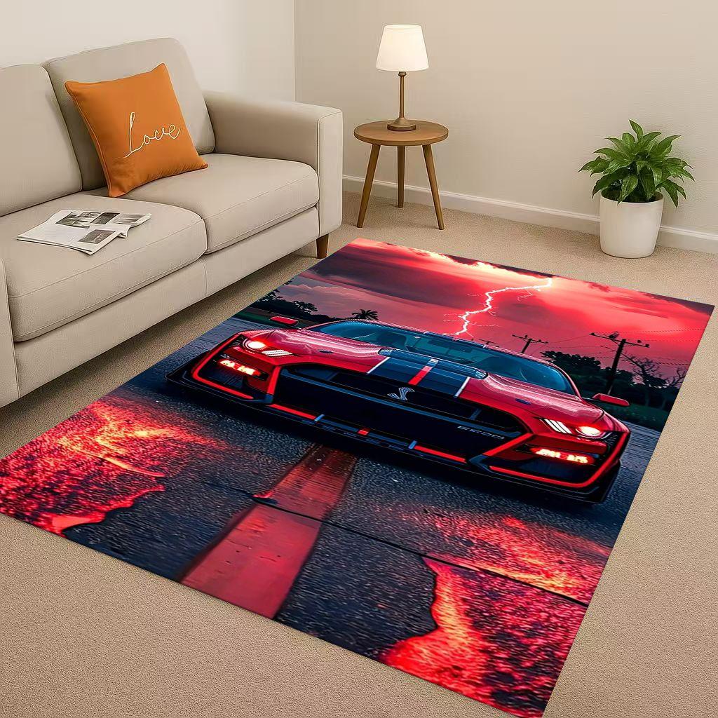 HD Mustang Racing Car Logo Moto Living Room Non-Slip Area Rug Carpet for Bedroom Playroom Sofa,Easy Clean Home Decor Doormat
