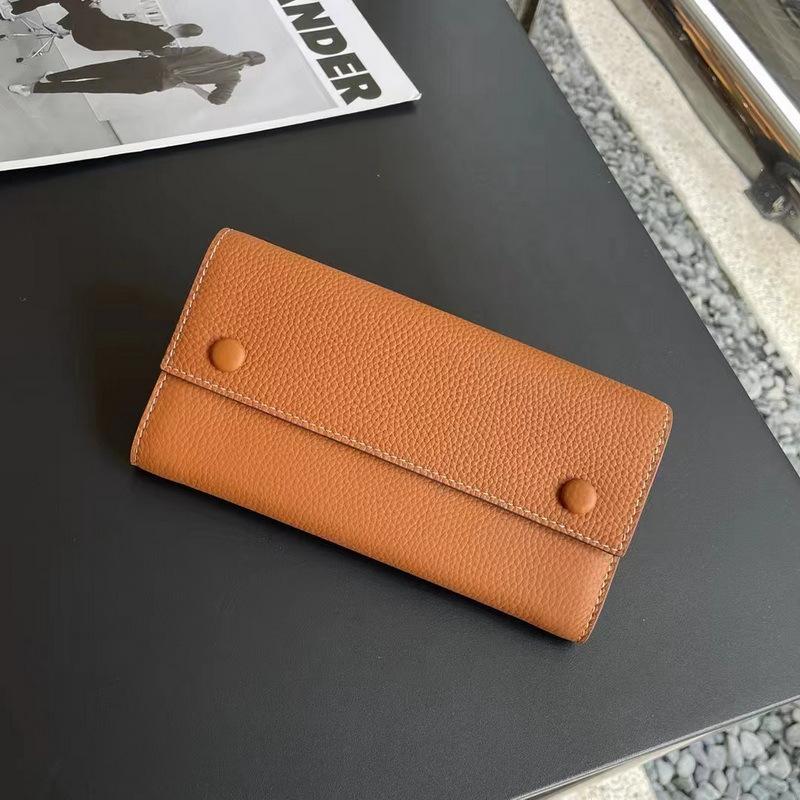 Новый женский кошелек из натуральной кожи с удлиненным дизайном и тройными заклепками контрастных цветов внутри. Трансграничный кошелек